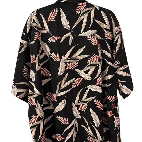 Banana Cabana Tropical Leaves 100% Silk Button Down Short Sleeve Top Size XXL - Picture 2 of 4